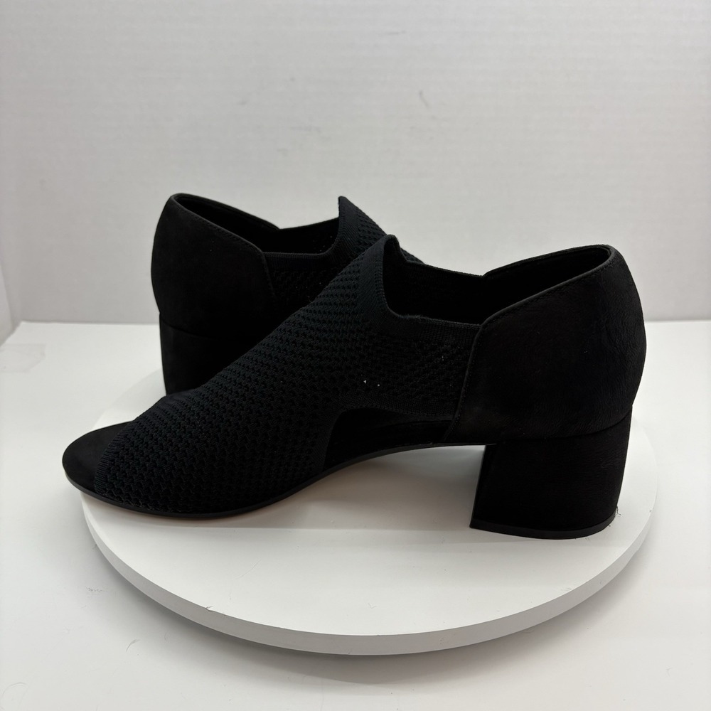 Eileen Fisher Women's Size 10 Black Ferris Knit Peep Toe Block Heel‎ Sandals - Picture 4 of 10